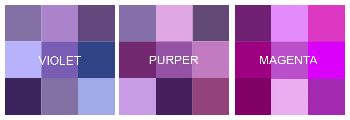Violet - Purper - Magenta - kleurschakeringen